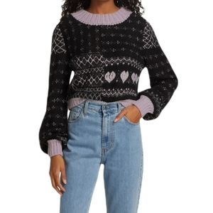 Free People Snow Globe‎ Pullover Onyx Combo Black Purple Sweater Sz S